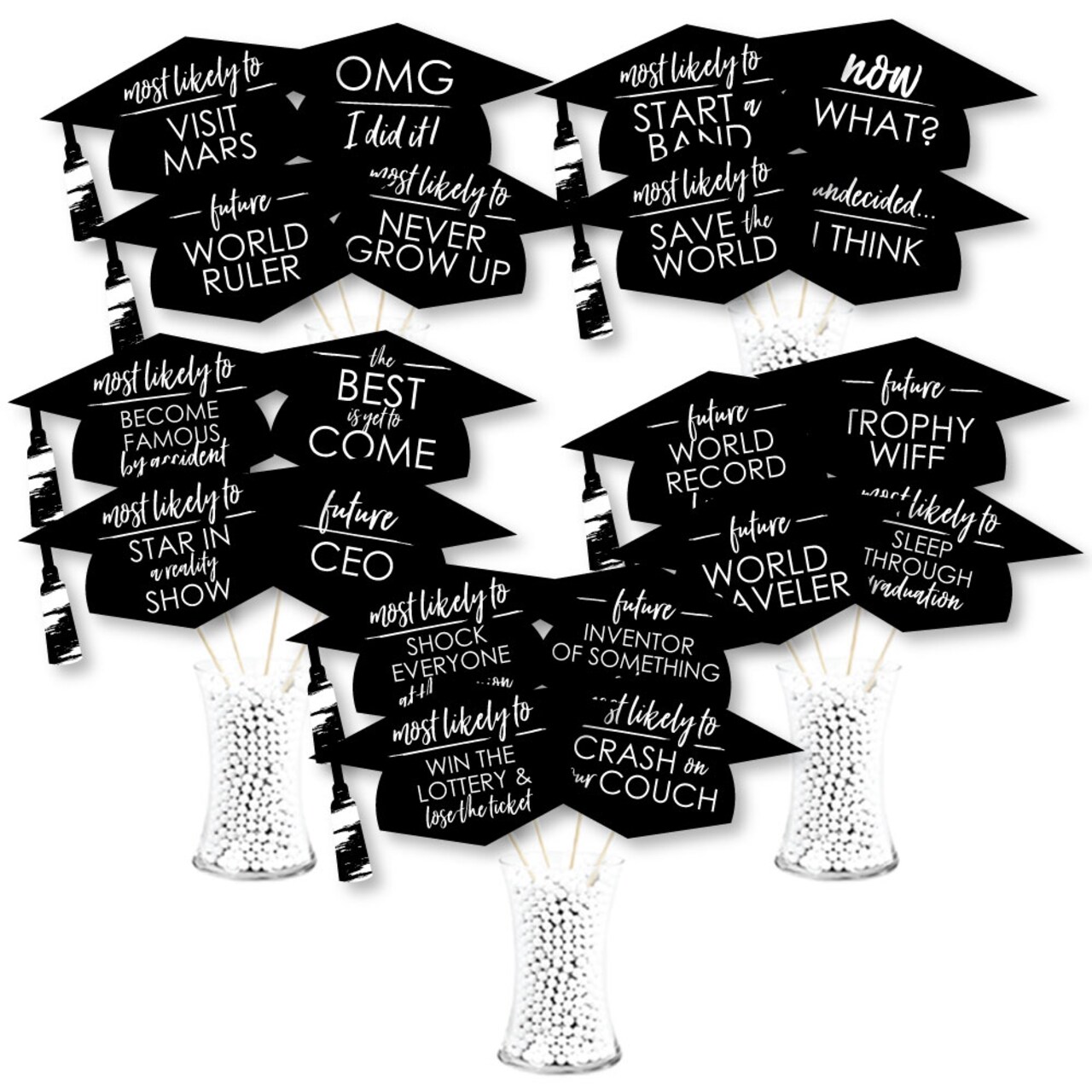 Big Dot of Happiness Hilarious Black and White Grad - Best is Yet to Come - Graduation Party Photo Booth Props or Table Toppers - 20 Count